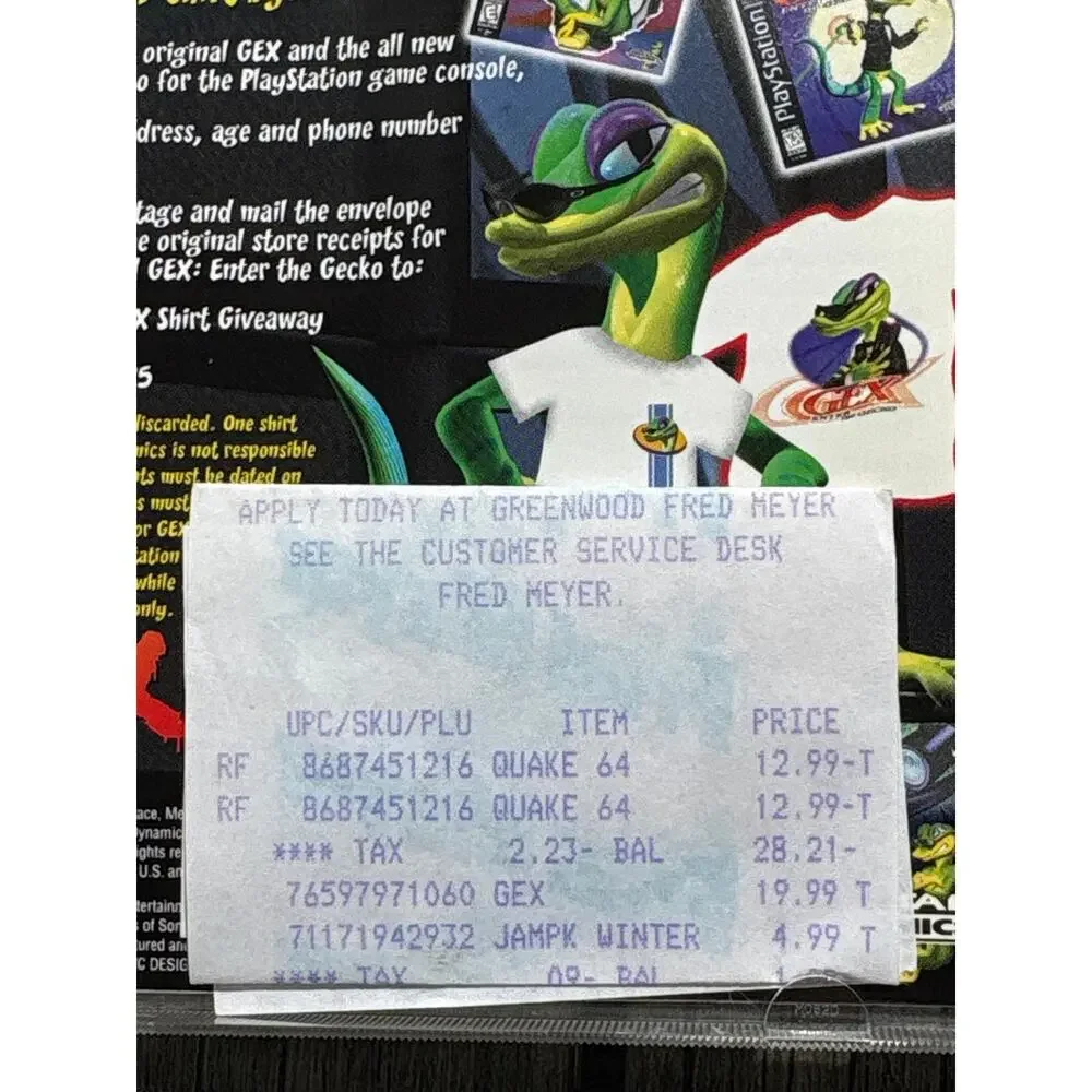 PlayStation 1 PS1 Gex  Complete W/Manual Reg Card 1998 OG receipt